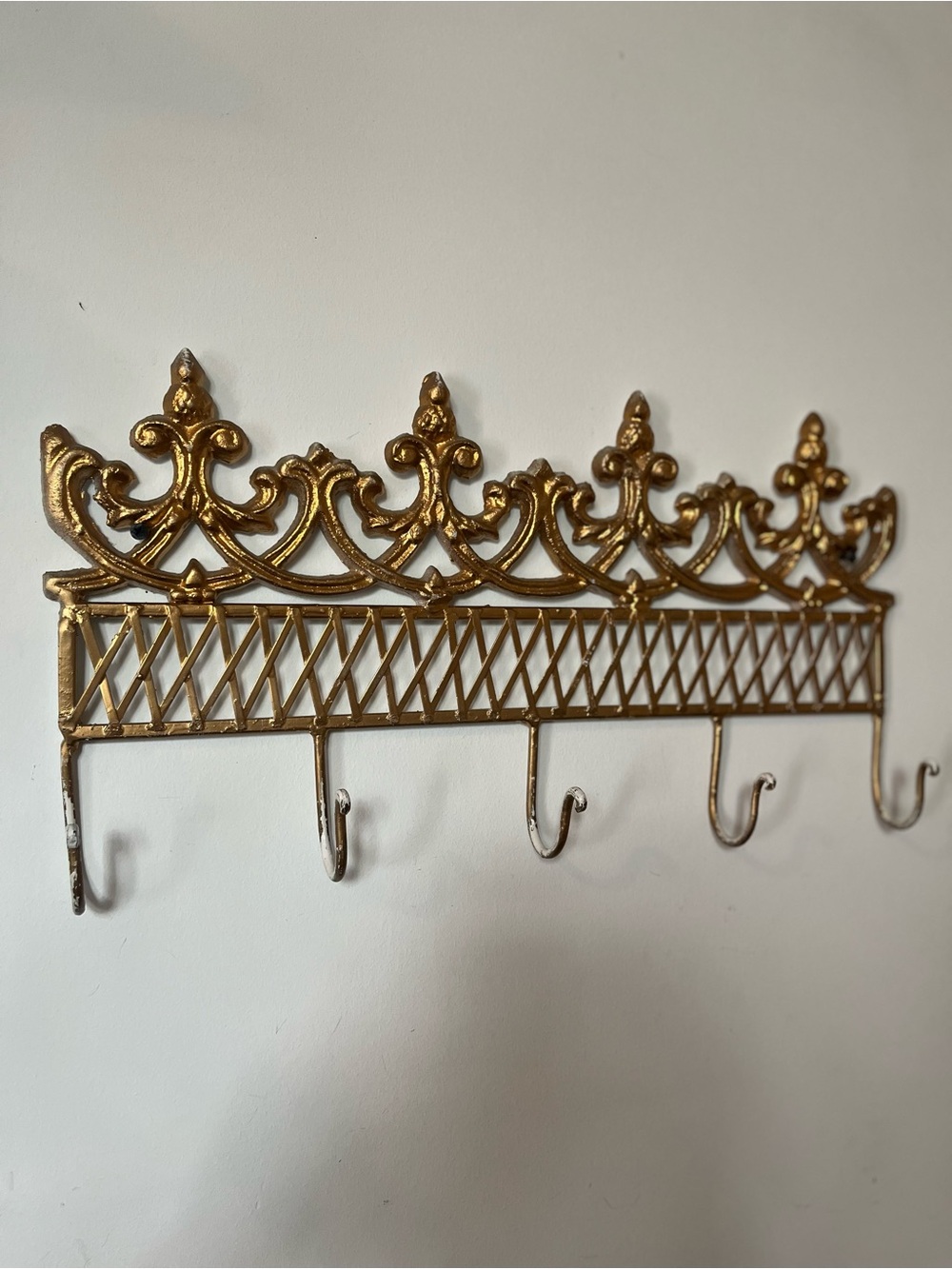 Gold Ornate Wall Hook Rack - Decorative Metal Key & Coat Holder
